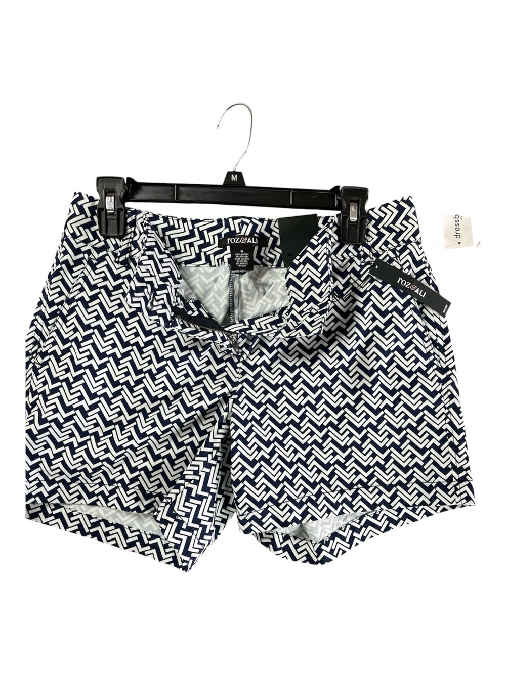NWT Roz & Ali Navy White Geometric Chevron Shorts 5" Inseam Size M